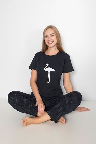 Sude HOMEWEAR Set pijamale pentru femei cu model flamingo buline negre