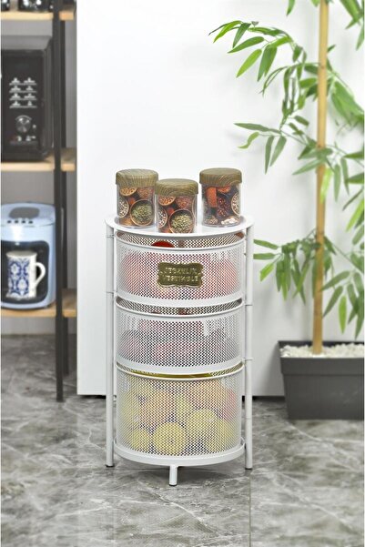 Yıldıray Metal Beyaz Sebzelik 3 Katlı Açılır Kapanır Paslanmaz