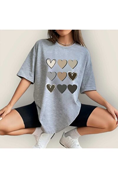 Garalio تي شيرت Garalıo ملون بنمط قلب كبير الحجم