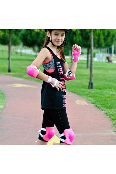 Kelebek Oyuncak Bicycle Skate Skateboard Ellik Knee Pad Elbow Pad 6-Piece Protection Set - Pink