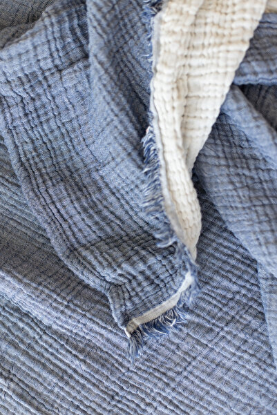 vivamaison Single Pique Bedspread 4 Layers Muslin Cotton Double Sided Indigo Blue 160x240 cm