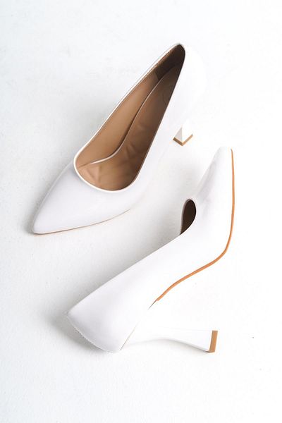 Modabuymus Piele Lacuată Albă Kanger - Pantofi de Seară cu Toc Goblet Stiletto