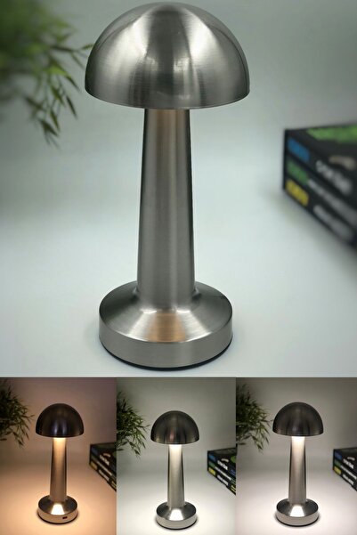 HANGAST Hl-009s Dekoratif Metal Gümüş Mantar Kablosuz Masa Lambası Ledli 5v 3 Renk