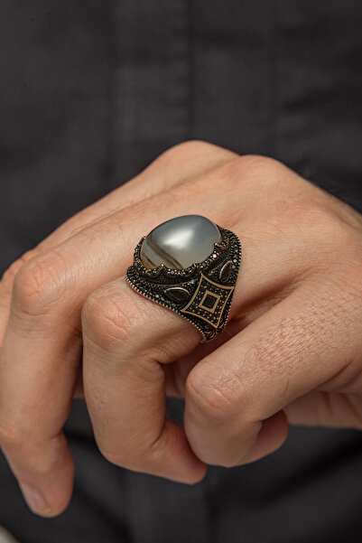 ALYANSEVİM Yemen Akik Taşlı 925 Gümüş Alyans Yüzük