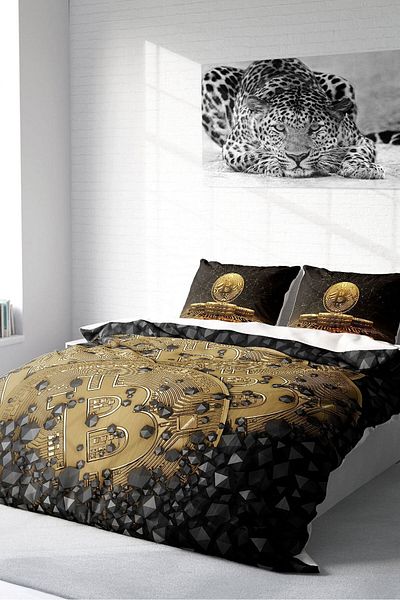 PerlaSera Bitcoin-1 3D Custom Design - Double Duvet Cover Set, Tightly Woven Cotton Satin