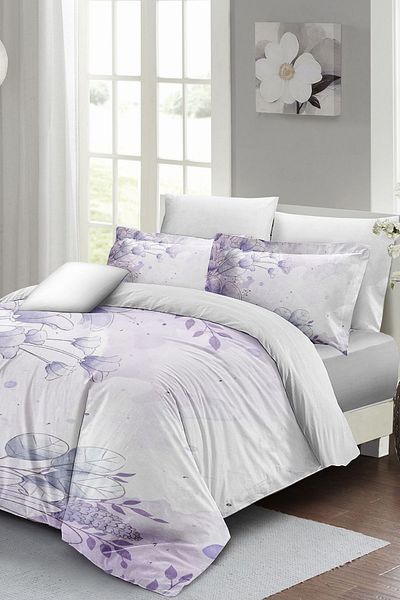 PerlaSera Double Duvet Cover Set Closely Woven Cotton Satin 3D Special Design Soft Lilac (without sheets)
