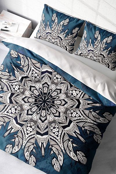 PerlaSera Ethnic Mandala 3 - طقم غطاء لحاف مزدوج، ساتان قطني منسوج بإحكام، تصميم مخصص ثلاثي الأبعاد