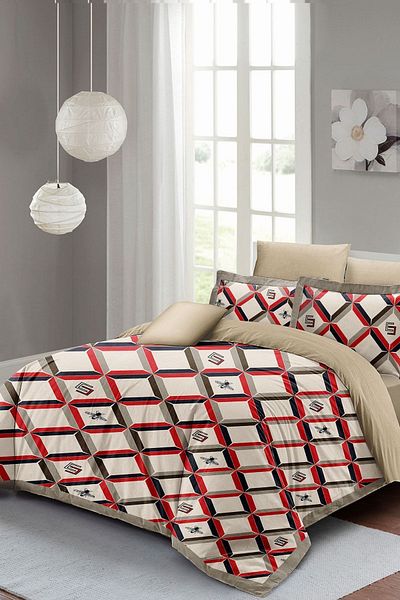 PerlaSera 3D Geometric Design Double Duvet Cover Set - Tightly Woven Cotton Satin