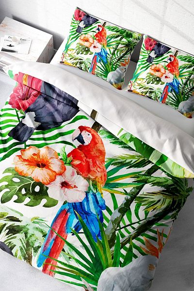 PerlaSera 3D Custom Design - Double Duvet Cover Set, Tightly Woven Cotton Satin, Green White