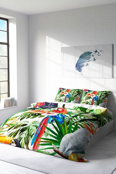 PerlaSera 3D Custom Design - Double Duvet Cover Set, Tightly Woven Cotton Satin, Green White