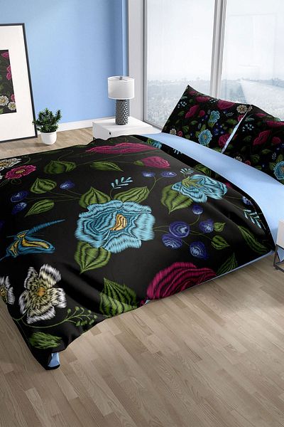 Cattleya Flower Black 3d Cotton Satin Double Duvet Cover Set