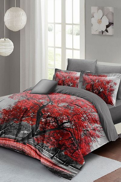 PerlaSera 3D Custom Design Duvet Cover Set - Tightly Woven Cotton Satin, Double, Red Tree