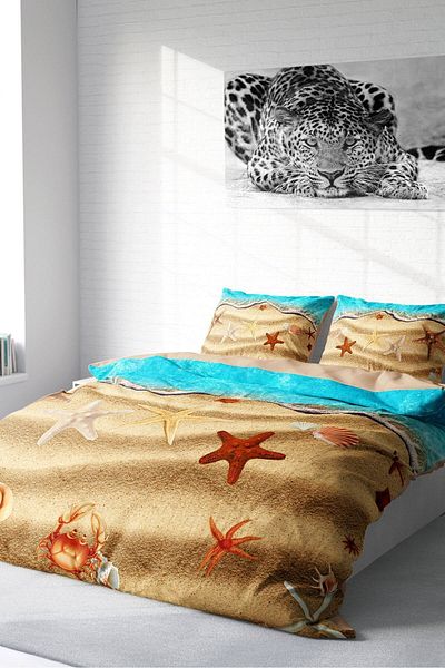 PerlaSera 3D Custom Design - Double Cotton Satin Duvet Cover Set, Beach Stars