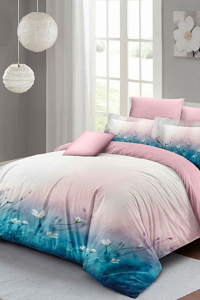 PerlaSera Soft Blue Luxury - Double Duvet Cover Set, Tightly Woven Cotton Satin, 3D Custom Design