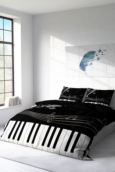 PerlaSera 3D Custom Design - Double Cotton Satin Duvet Cover Set, Piano