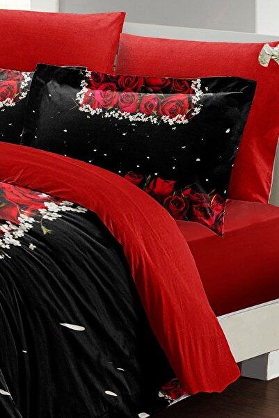 PerlaSera 3D Custom Design - Double Cotton Satin Duvet Cover Set, Black Rose