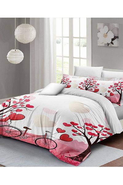 MonoHome Valentine's Day Special Double Duvet Cover Set Cotton Satin White Love