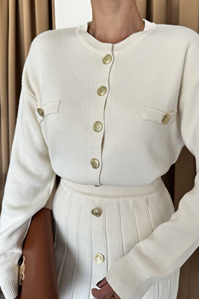 MODAGEN Dámská pletená souprava Cardigan a skládaná sukně