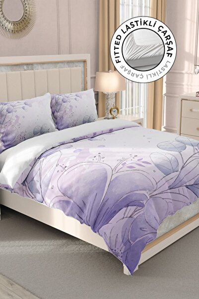 MonoHome Set cuvertură de pilota dublă din satin 100% bumbac cu cearșaf elast...