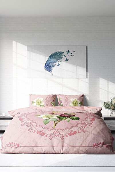 PerlaSera 3D Custom Design - Damask Rose Duvet Cover Set, Tight Woven Cotton Satin, Double