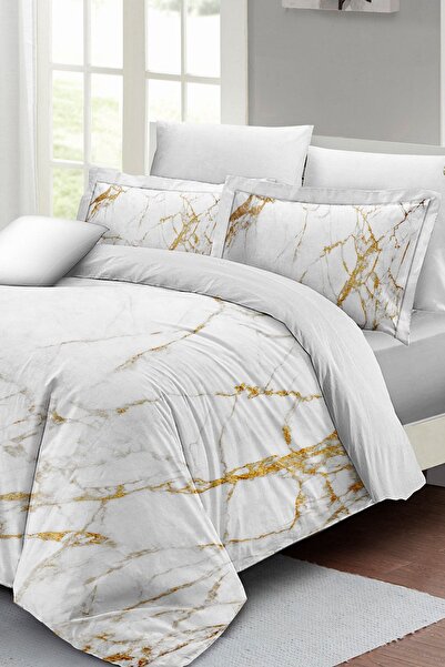 PerlaSera 3D Custom Design - Double Duvet Cover Set, Tightly Woven Cotton Satin, Marble Shiny
