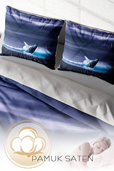 PerlaSera 3D Custom Design - Double Duvet Cover Set, Tightly Woven Cotton Satin, Shark