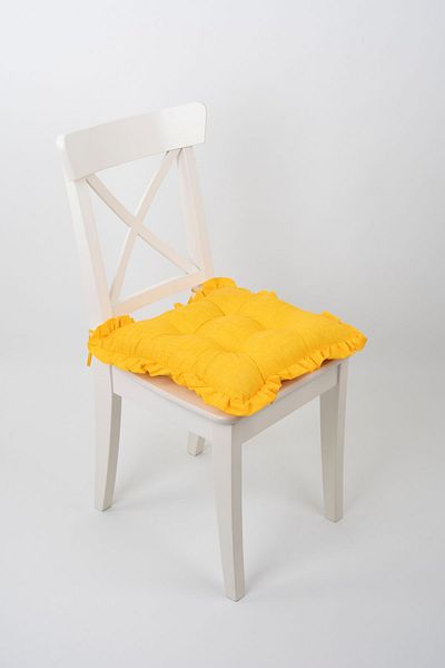 ALTINPAMUK Yellow PouF chair - Frilly and Laced, 42x42cm cushion