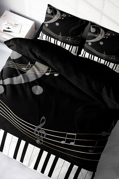 PerlaSera 3D Custom Design - Double Cotton Satin Duvet Cover Set, Piano