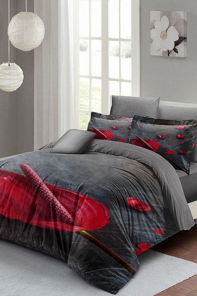 PerlaSera 3D Custom Design - Double Cotton Satin Duvet Cover Set, Gray Dream