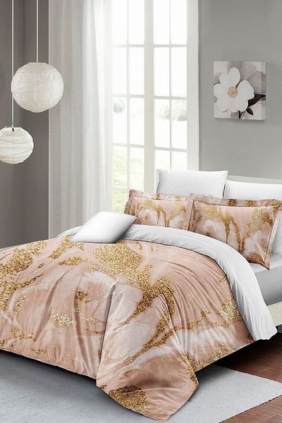PerlaSera 3D Custom Design - Double Duvet Cover Set, Tightly Woven Cotton Satin, Marble Shiny