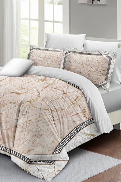 PerlaSera 3D Custom Design - Double Pink Marble Duvet Cover Set, Tight Woven Cotton Satin