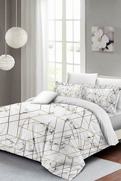 MonoHome Set cuvertură de pilota dublă Marble Geo din satin de bumbac 3d