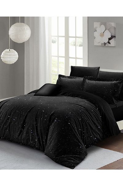 PerlaSera Starly Night - طقم غطاء لحاف مزدوج، ساتان قطني منسوج بإحكام، تصميم مخصص ثلاثي الأبعاد
