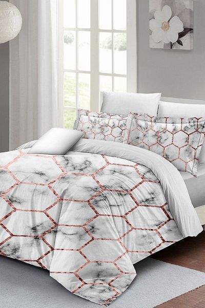 PerlaSera 3D Custom Design - Double Cotton Satin Duvet Cover Set, Marble Geo