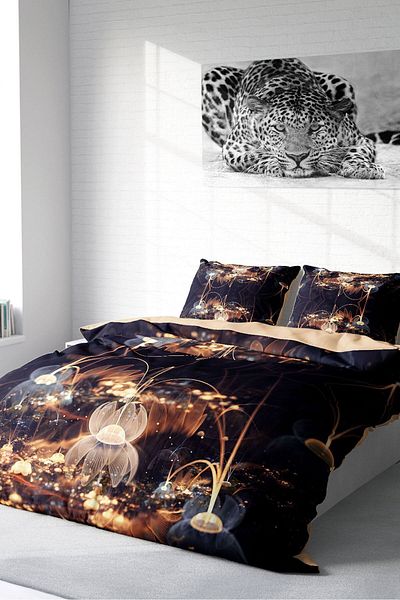 PerlaSera 3D Custom Design - Double Duvet Cover Set, Tightly Woven Cotton Satin, Brown Lotus