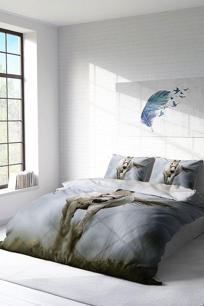 PerlaSera Rebel Horse Natural 3D Custom Design - Double Duvet Cover Set, Tightly Woven Cotton Satin