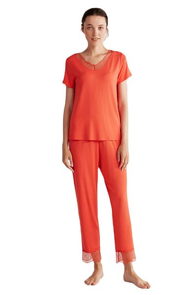 Penyemood Orange Comfortlux Combed Cotton Mood Women's Pajamas Set - 9456
