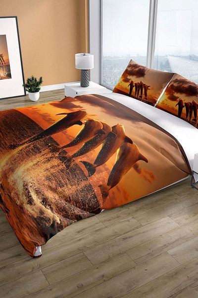 Cattleya Dolphin1 3d Cotton Satin Double Duvet Cover Set