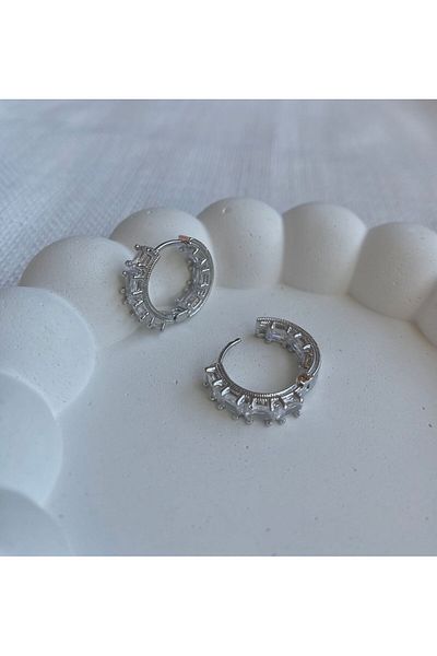 DEMOKAN Jewelled Hoop Earrings - Women's Full Baguette Earrings