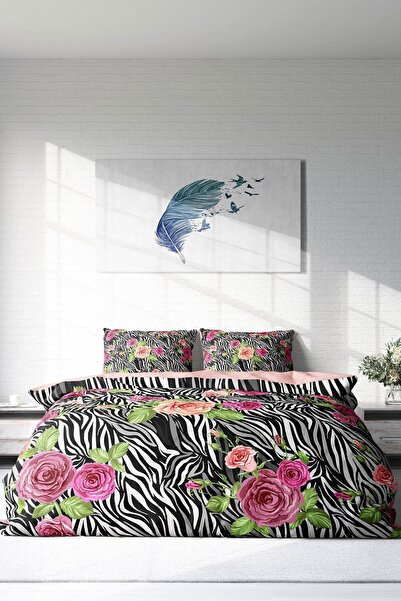 PerlaSera 3D Custom Design - Zebra Flower Duvet Cover Set, Tightly Woven Cotton Satin Double