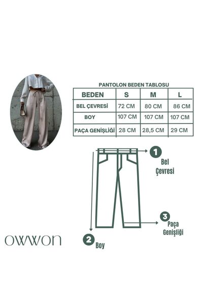 owwon Kadın Vizon Yüksek Bel Özel Tasarım Palazzo Saten Pantolon