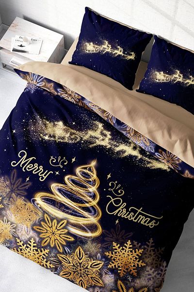 MonoHome New Year's Eve Duvet Cover Set (With Elastic Sheets) Double 100% Cotton Satin Shine