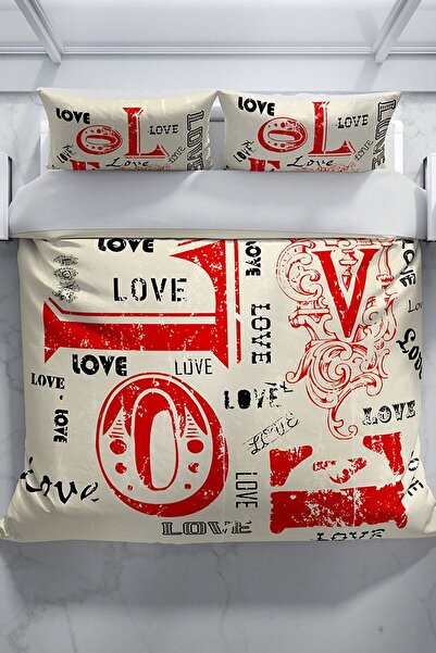 PerlaSera Love 3d Cotton Satin Double Duvet Cover Set