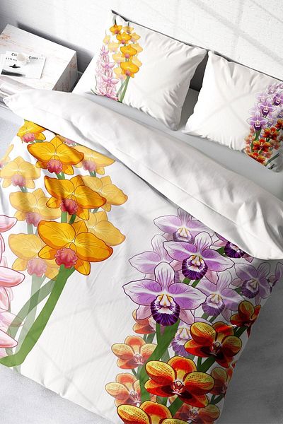 PerlaSera Orchid Natural 3D Custom Design - Double Duvet Cover Set, Tight Woven Cotton Satin