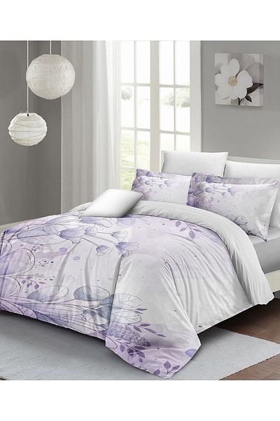 PerlaSera Double Duvet Cover Set Closely Woven Cotton Satin 3D Special Design Soft Lilac (without sheets)