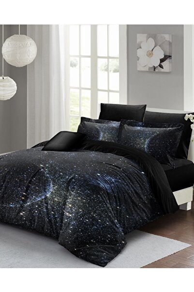 MonoHome طقم غطاء لحاف مزدوج من الساتان القطني بنسبة 100% مع ملاءات جاهزة على شكل نجمة القمر