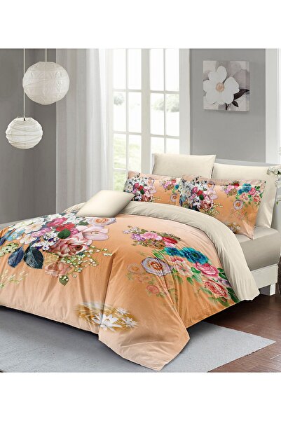 MonoHome طقم غطاء لحاف مزدوج ناعم باللون الخوخي - ساتان قطن ثلاثي الأبعاد