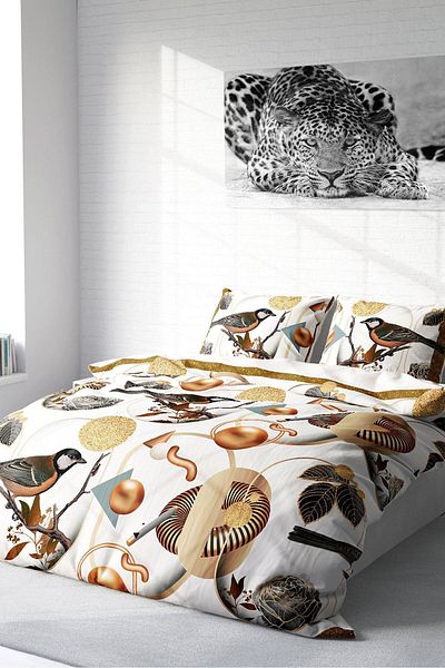 PerlaSera 3D Custom Design - Double Cotton Satin Duvet Cover Set, Bird Circle