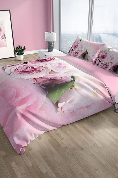 PerlaSera Softrose 3d Cotton Satin Double Duvet Cover Set