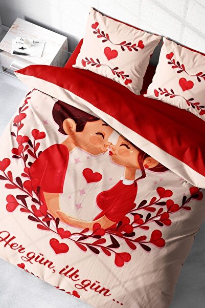 MonoHome Sevgililer Günü Pamuk Saten Çift Kişilik Nevresim Takımı